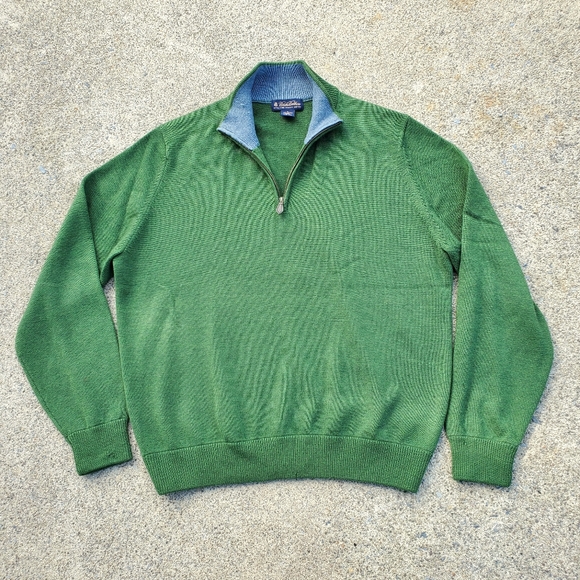 Brooks brothers sweater mens large green 1/4 zip merino wool - Picture 1 of 14